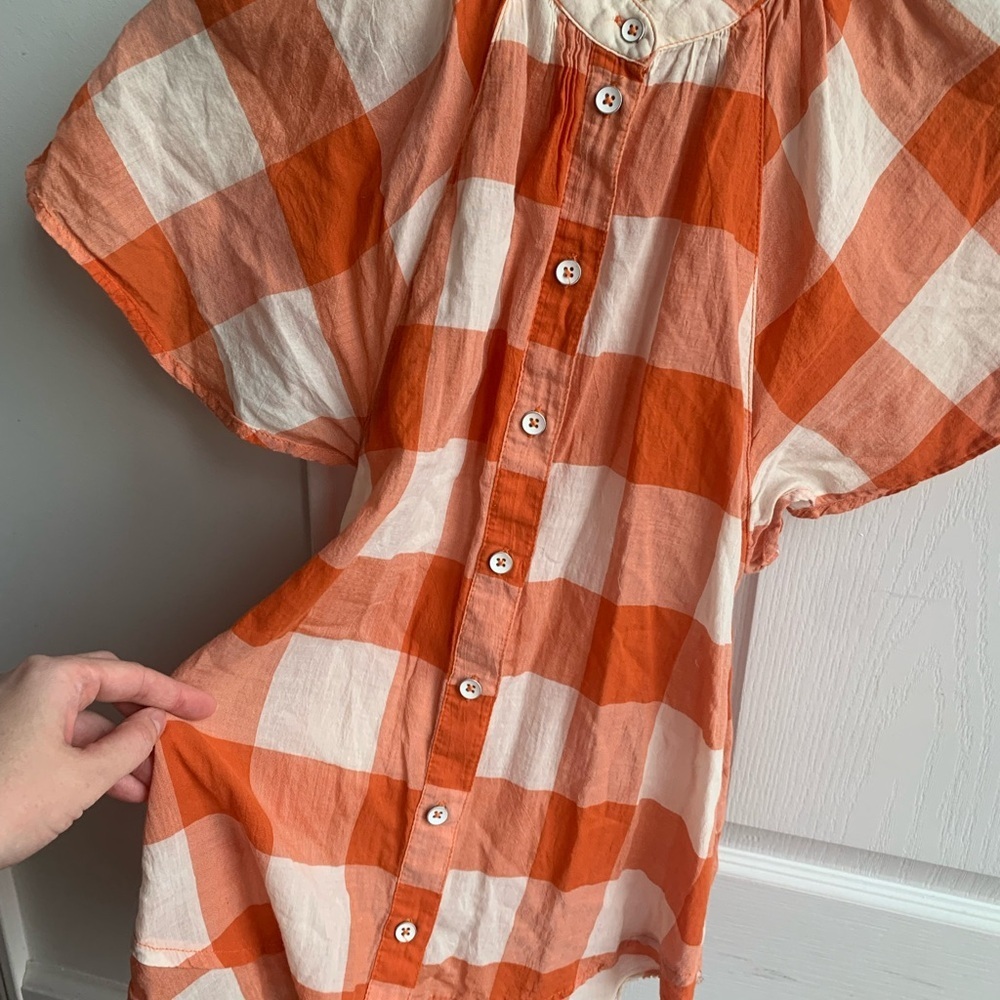 Maeve Orange & White Gingham button down cotton Blouse